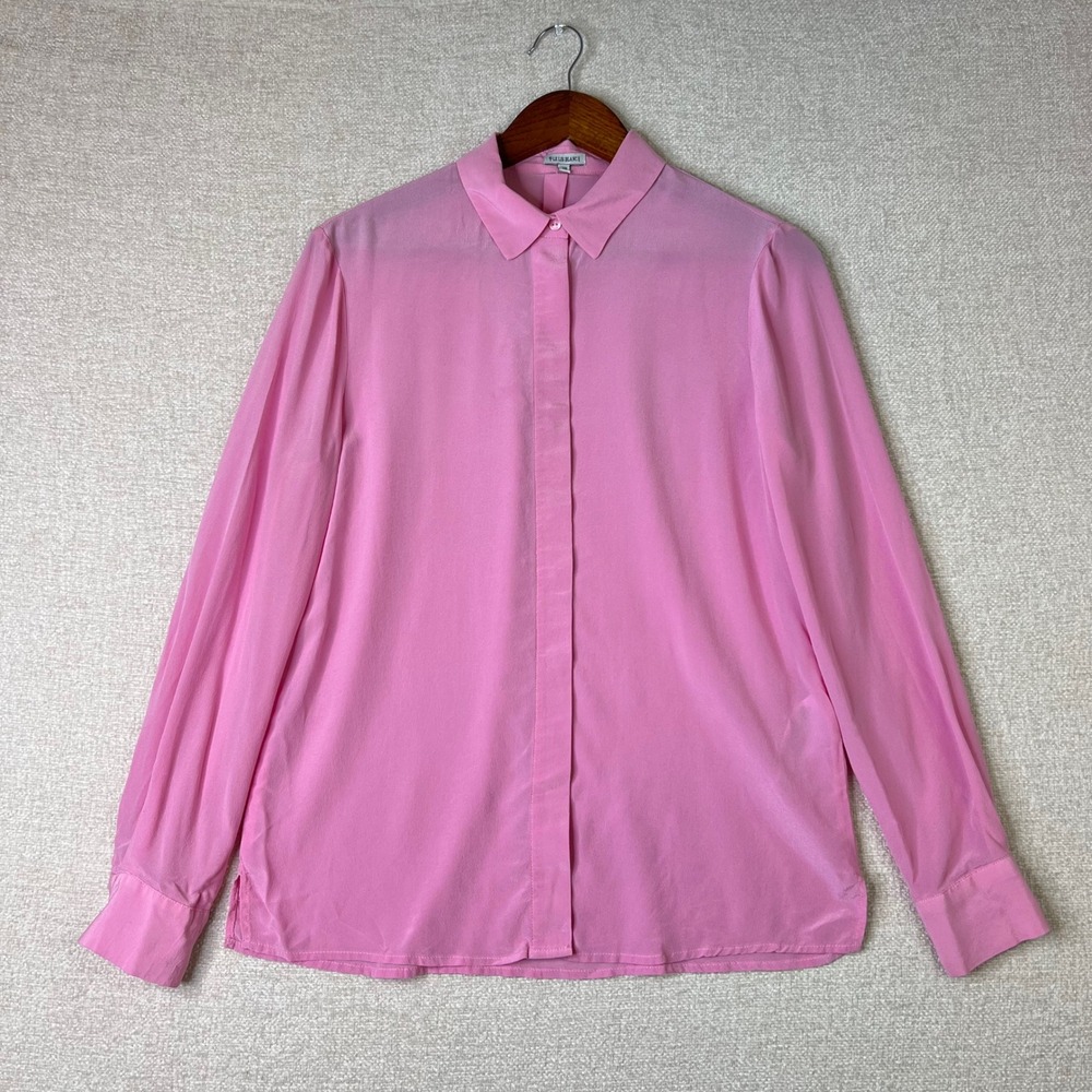 Le Lis Blanc Pink 100% Silk Hidden Button Down Blouse Top Size 38 Small